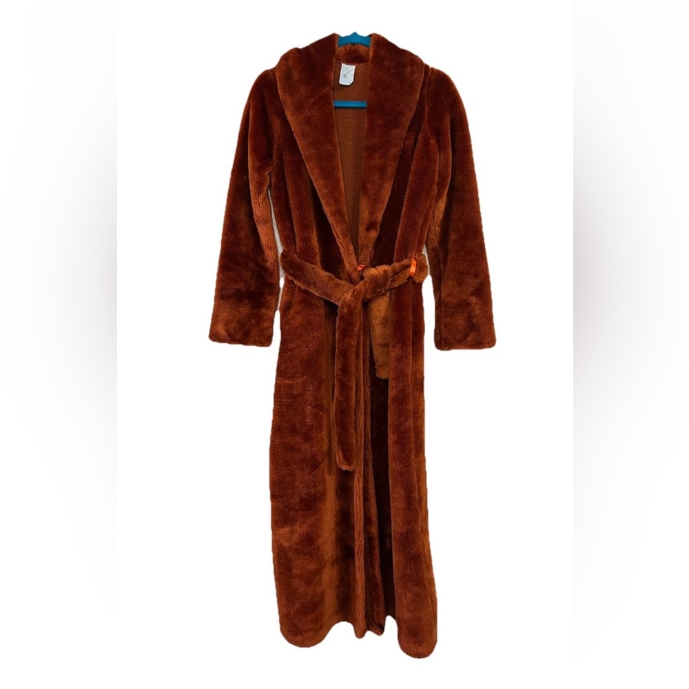 Vintage 70s Faux Fur Maxi Coat Rust Brown Belted M True Vintage Penny Lane Boho